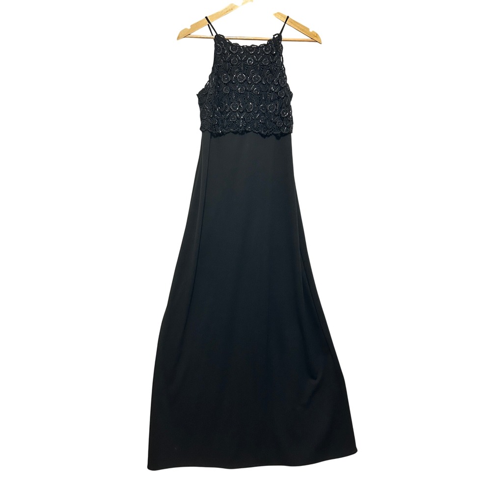 Betsy And Adam Women Maxi‎ Gown 10 Black Lace Bodice Sleeveless Formal Evening